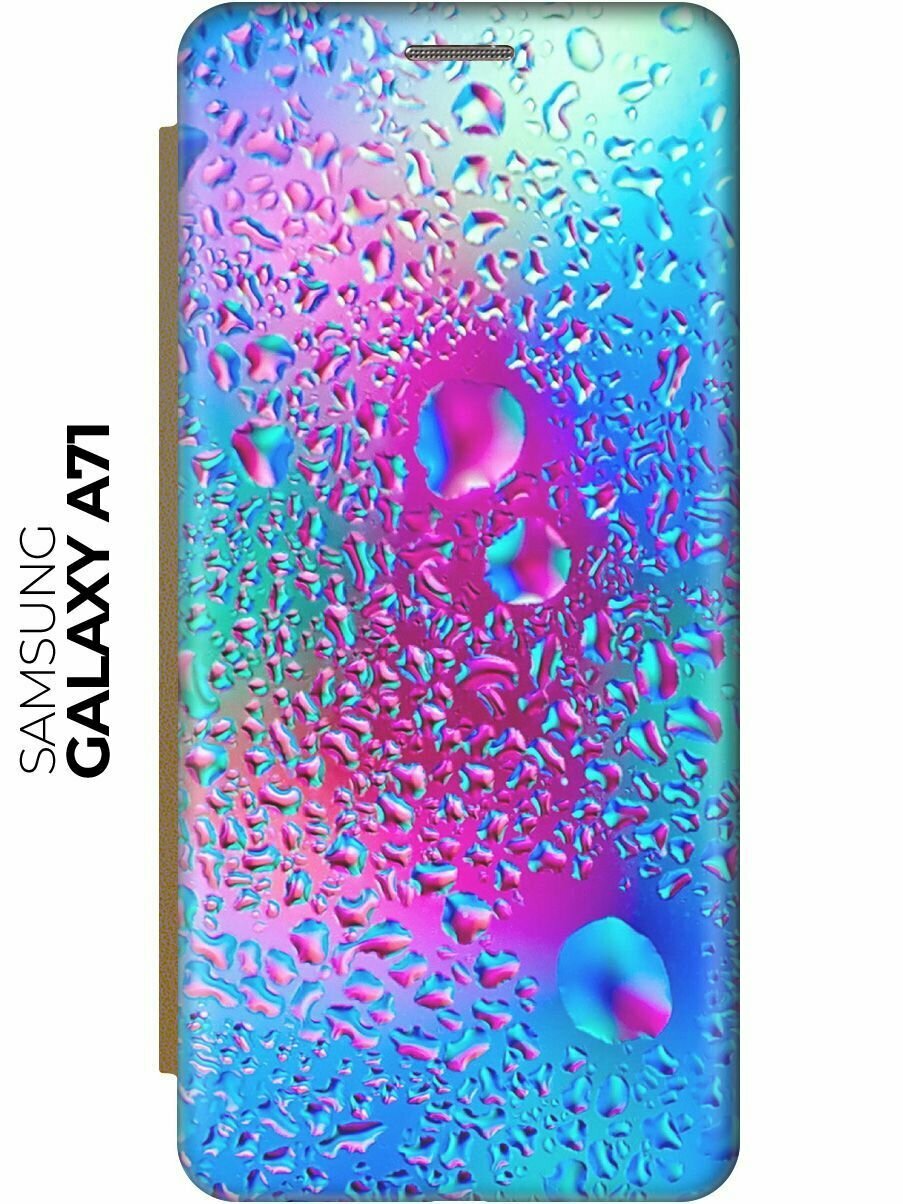 Чехол-книжка Капли на стекле на Samsung Galaxy A71 / Самсунг А71 золотой