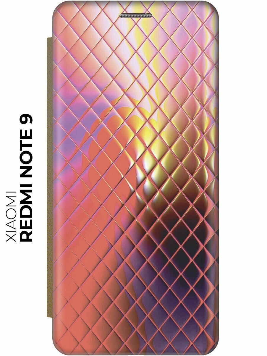 Чехол-книжка Розовая рептилия на Xiaomi Redmi Note 9 / Сяоми Редми Ноут 9 золотой