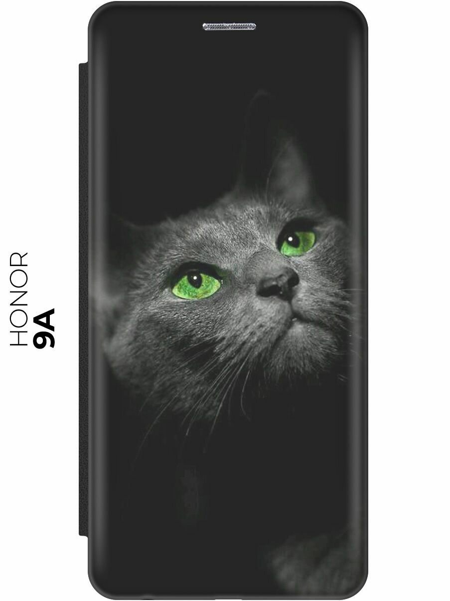 Чехол-книжка Зеленоглазая кошка на Honor 9A / Хонор 9А черный