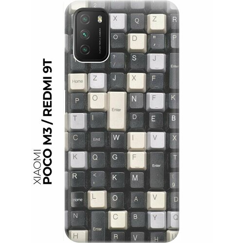 RE: PA Накладка Transparent для Xiaomi Poco M3 / Redmi 9T с принтом Черно-белые клавиши силиконовый чехол на xiaomi redmi 9t сяоми редми 9т коты черно белые
