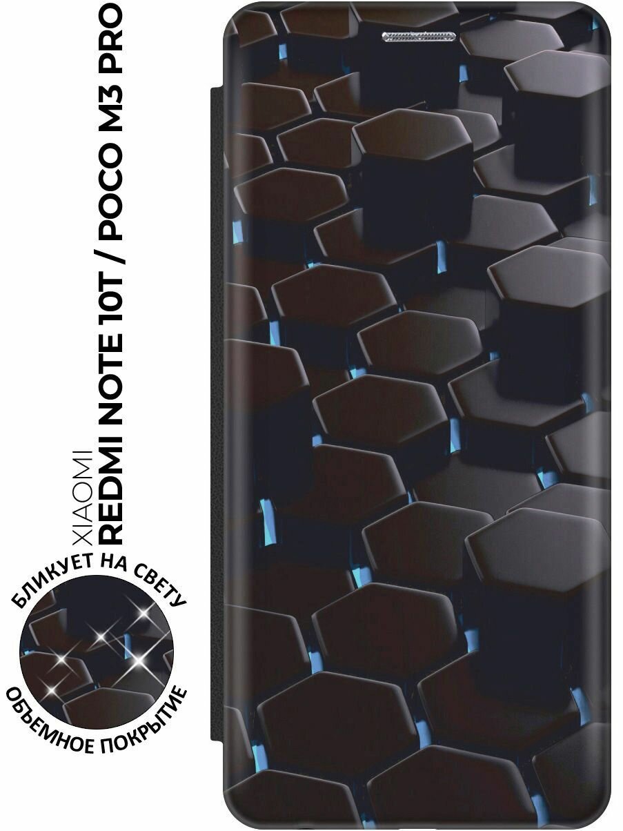 Чехол-книжка Черные ромбы на Xiaomi Redmi Note 10T / Poco M3 Pro / Сяоми Поко М3 Про / Сяоми Редми Ноут 10Т с эффектом блика черный