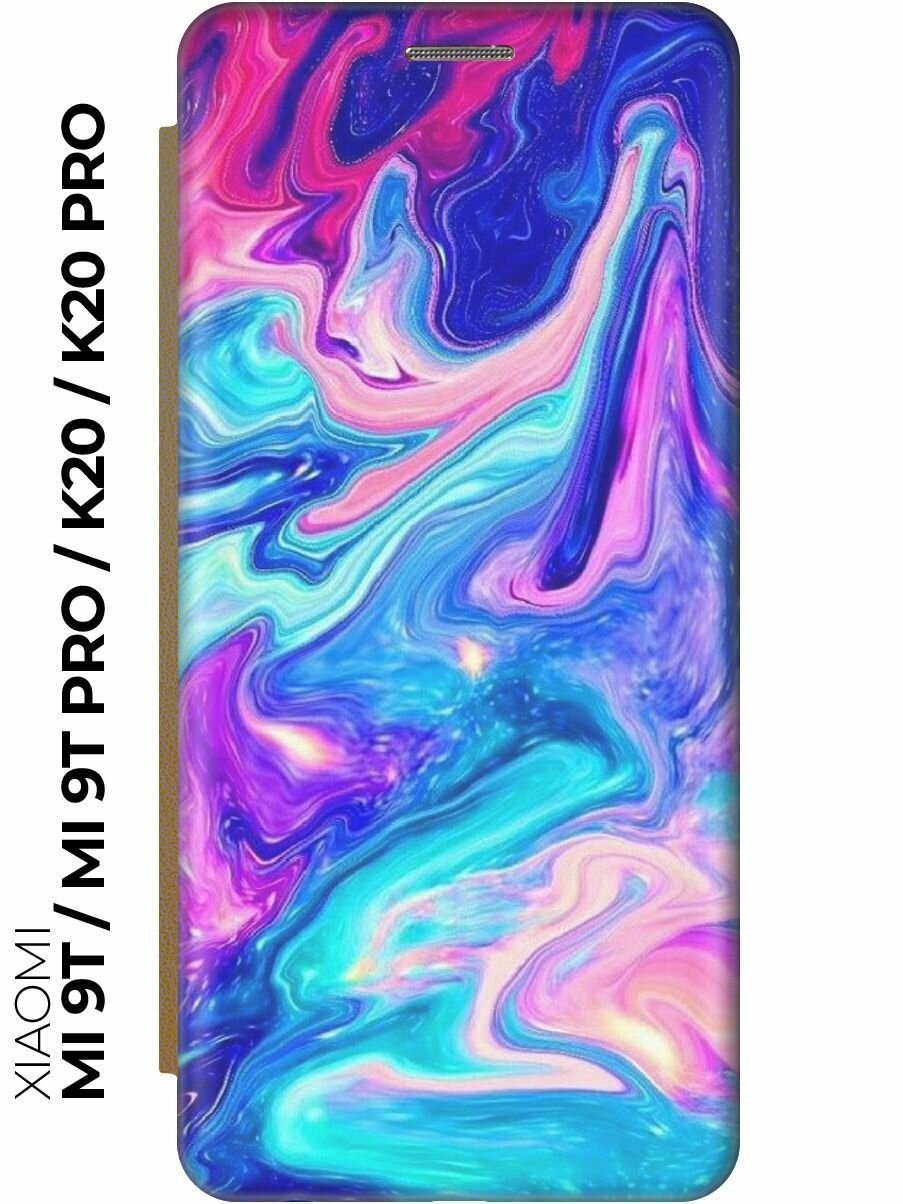 Чехол-книжка Сине-розовые краски на Xiaomi Mi 9T / Mi 9T Pro / K20 / K20 Pro / Сяоми Ми 9Т / Ми 9Т Про золотой