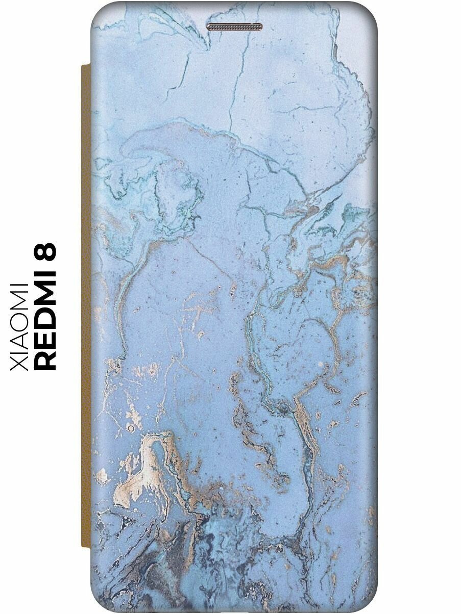 Чехол-книжка Голубой мрамор на Xiaomi Redmi 8 / Сяоми Редми 8 золотой