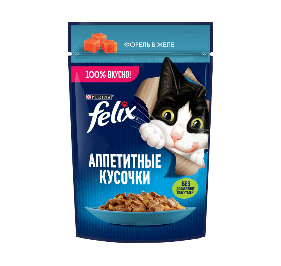 Felix Аппетитные кусочки влажный корм для взрослых кошек с форелью, в паучах - 75 г х 26 шт — фото 1