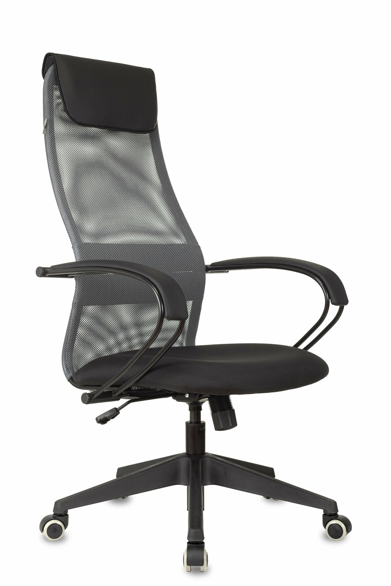 Кресло руководителя CH-607 темно-серый/черный сетка/ткань с подголов. крестов. пластик / Компьютерное кресло для директора, начальника, менеджера