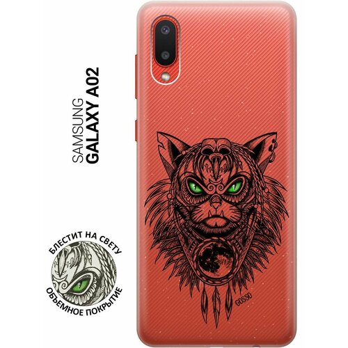 Ультратонкий силиконовый чехол-накладка Transparent для Samsung Galaxy A02 с 3D принтом Shaman Cat ультратонкий силиконовый чехол накладка transparent для samsung galaxy a52 с 3d принтом shaman cat