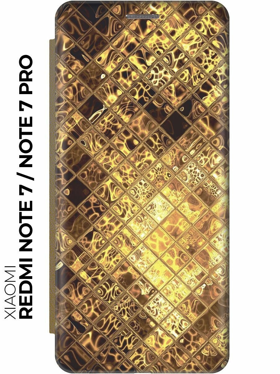 Чехол-книжка Янтарные соты на Xiaomi Redmi Note 7 / Note 7 Pro / Сяоми Редми Ноут 7 / Ноут 7 Про золотой