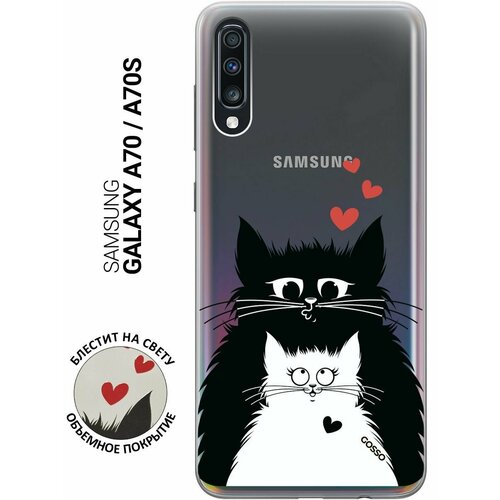 Ультратонкий силиконовый чехол-накладка Transparent для Samsung Galaxy A70, A70s с 3D принтом Cats in Love ультратонкий силиконовый чехол накладка transparent для samsung galaxy a70 a70s с 3d принтом little hearts