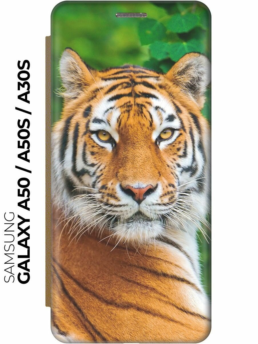 Чехол-книжка Портрет тигра на Samsung Galaxy A50 / A50s / A30s / Самсунг А50 / А30с / А50с золотой