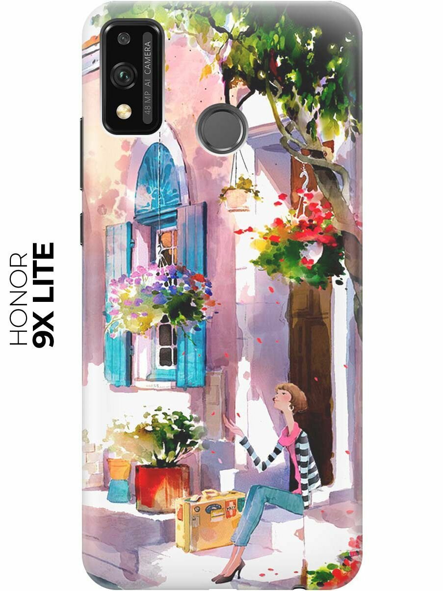 Чехол - накладка ArtColor для Honor 9X Lite с принтом "Девочка на цветущей улочке"
