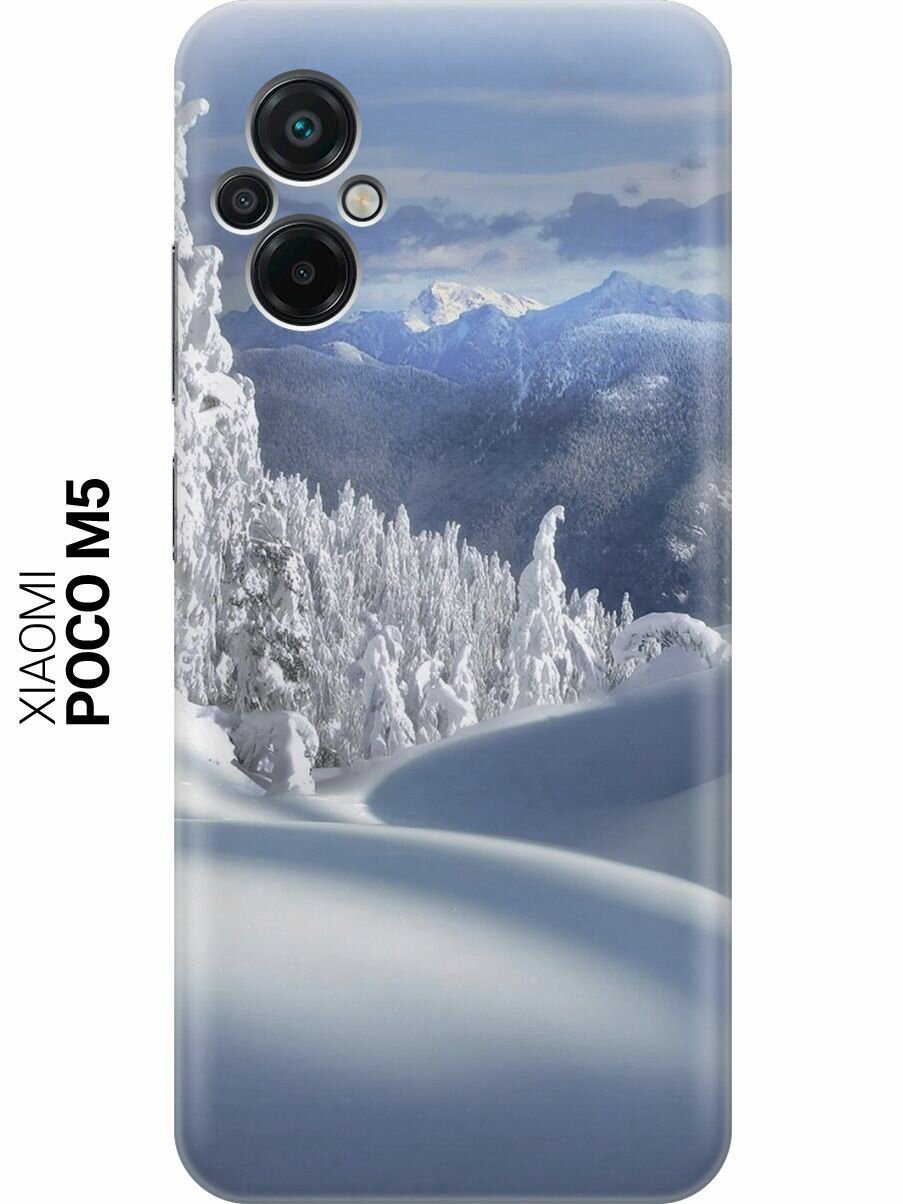 Силиконовый чехол на Xiaomi Poco M5, Сяоми Поко М5 с принтом "Заснеженный лес и горы"