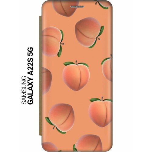 Чехол-книжка на Samsung Galaxy A22s 5G, Самсунг А22с c принтом Падающие персики золотистый