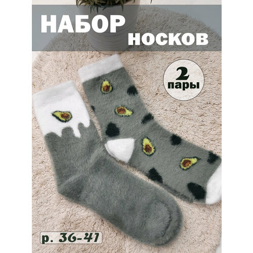 фото Носки nicen, 2 пары, размер 36/41, серый, зеленый, белый, бежевый