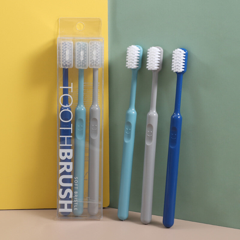 Зубная щетка мягкая для детей и взрослых с колпачком, Серо синие 3 штуки в наборе