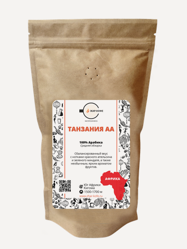 Изображение товара Кофе в зернах Жар-Кофе "танзания АА"- 250 гр.