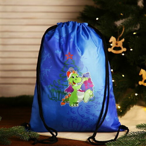 Мешок-рюкзак новогодний на шнурке, цвет синий
