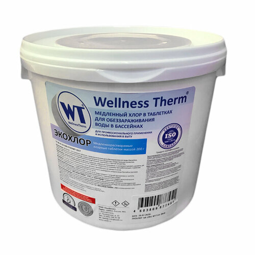 Wellness Therm Таблетки для бассейна 5 кг/20 г экохлор медленный хлор в для обезараживания воды в бассейне 877420