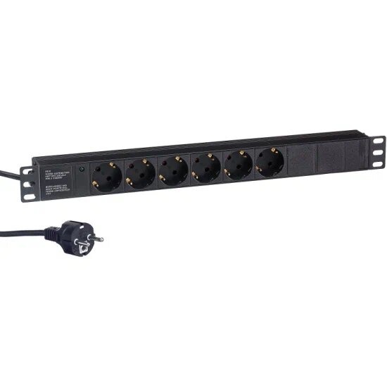 Розетка ExeGate ServerPro PDU-19H602 Al-6S-EU2, 19",1U, алюм, 6Schuko, евровилка, 2м