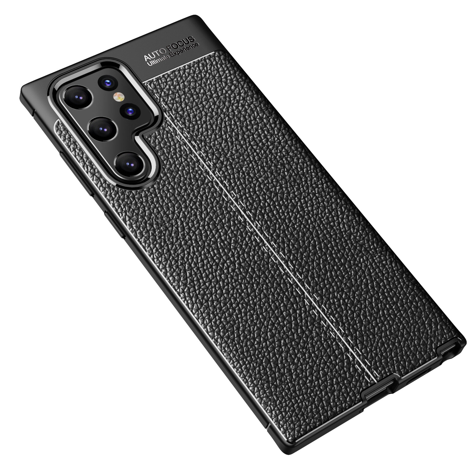 Чехол бампер накладка MyPads на Samsung Galaxy S22 Ultra из износостойкого силикона с декоративным дизайном под кожу с тиснением черный