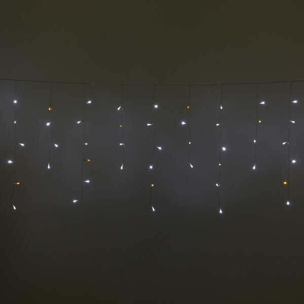фото Гирлянда для улицы бахрома «Мерцание» ш5м* в40/60см 180 ламп LED, прозр. пров,1 режим, IP-54, Белый/Теплый белый мерцает (возможность соединения)
