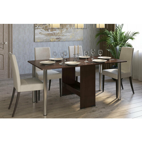 Стол-книжка 167 см с металлическими ножками и скругленной столешницей (цвет: венге)