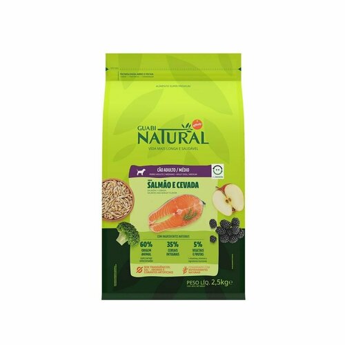 Guabi Natural Dog Adult корм для собак средних пород, с лососем и ячменем - 2,5 кг