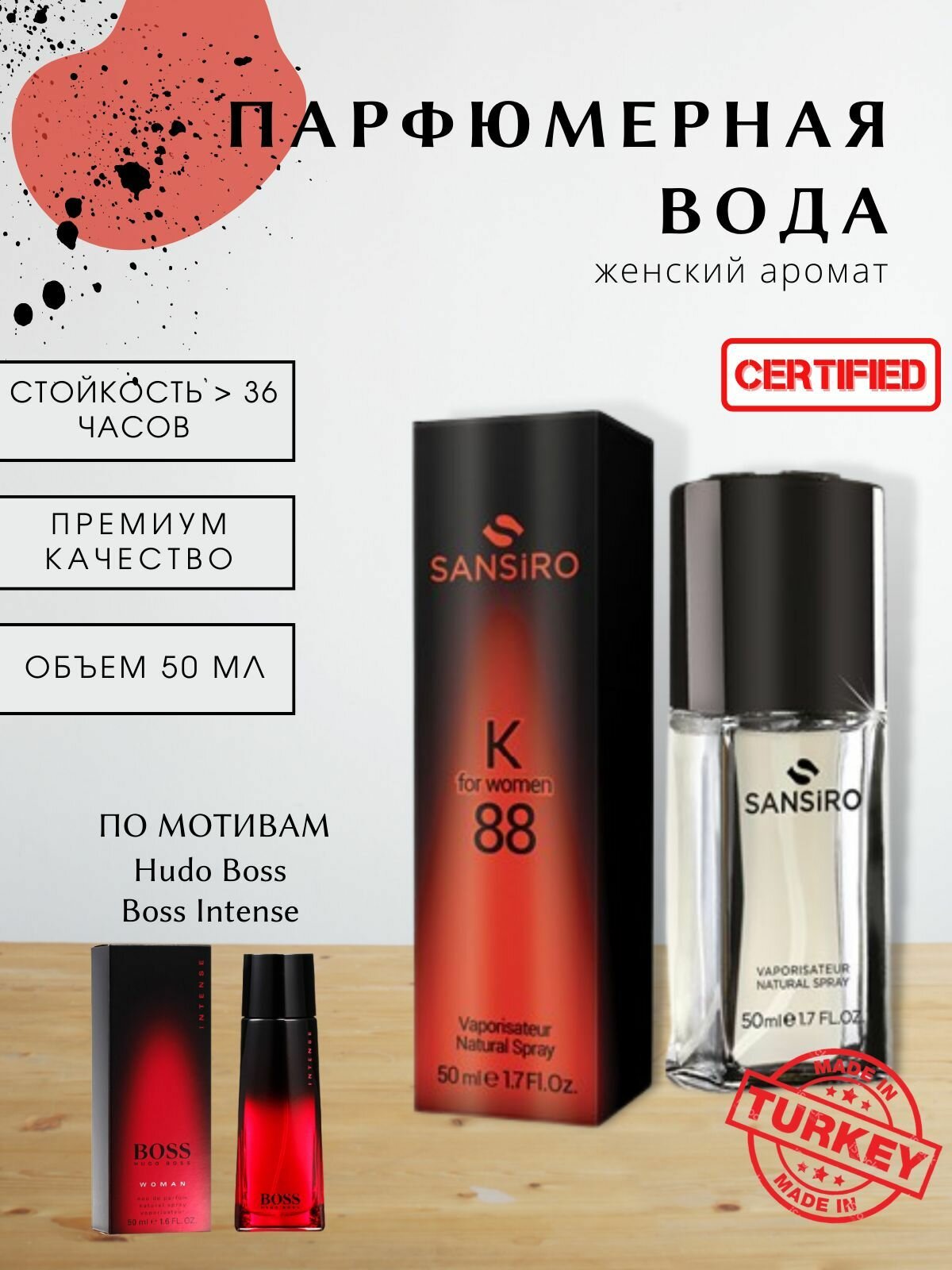 Парфюмерная вода для женщин Sansiro Parfum Boss Intense K88 50 мл (спрей)