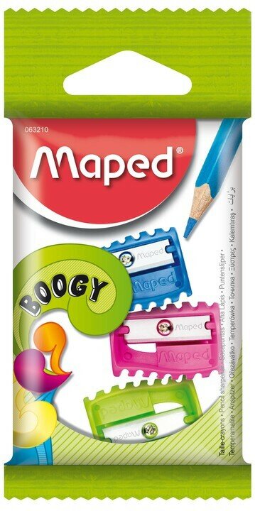 Точилка MAPED BOOGY, 1 отверстие, без контейнера, 3шт/блистер, ассорти