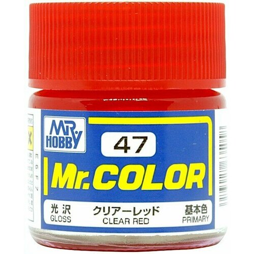 MR.HOBBY Mr.Color Clear Red, Прозрачный Красный глянцевый, Краска акриловая, 10мл
