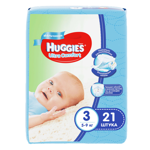 Huggies Подгузники Ультра Комфорт р.3 5-9 кг для мальчиков, 21 шт