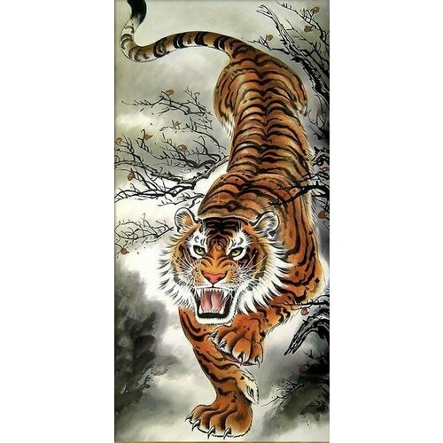 Тигр на охоте #АЖ-4127 Алмазная живопись Набор алмазная мозаика 30 х 60 см
