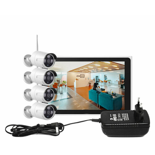 Радиоканальный облачный набор наблюдения с 4-мя уличными видеокамерами и мобильным монитором КвадроВижион-02-4 Клоуд Монитор 2MP F1501EU 2092400₽