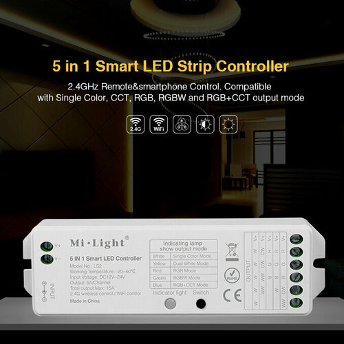 Контроллер Mi-Light LS2 P208 (Dimming/CCT/RGB/RGBW, 12V-180W, 24V-360W) контроллер swgroup mini диммер радио с пультом 5 24v 6a rf dim 11 6a 00 00002309