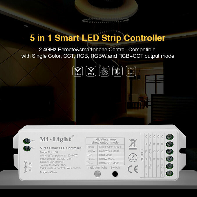 Контроллер Mi-Light LS2 P208 (Dimming/CCT/RGB/RGBW 12V-180W 24V-360W)