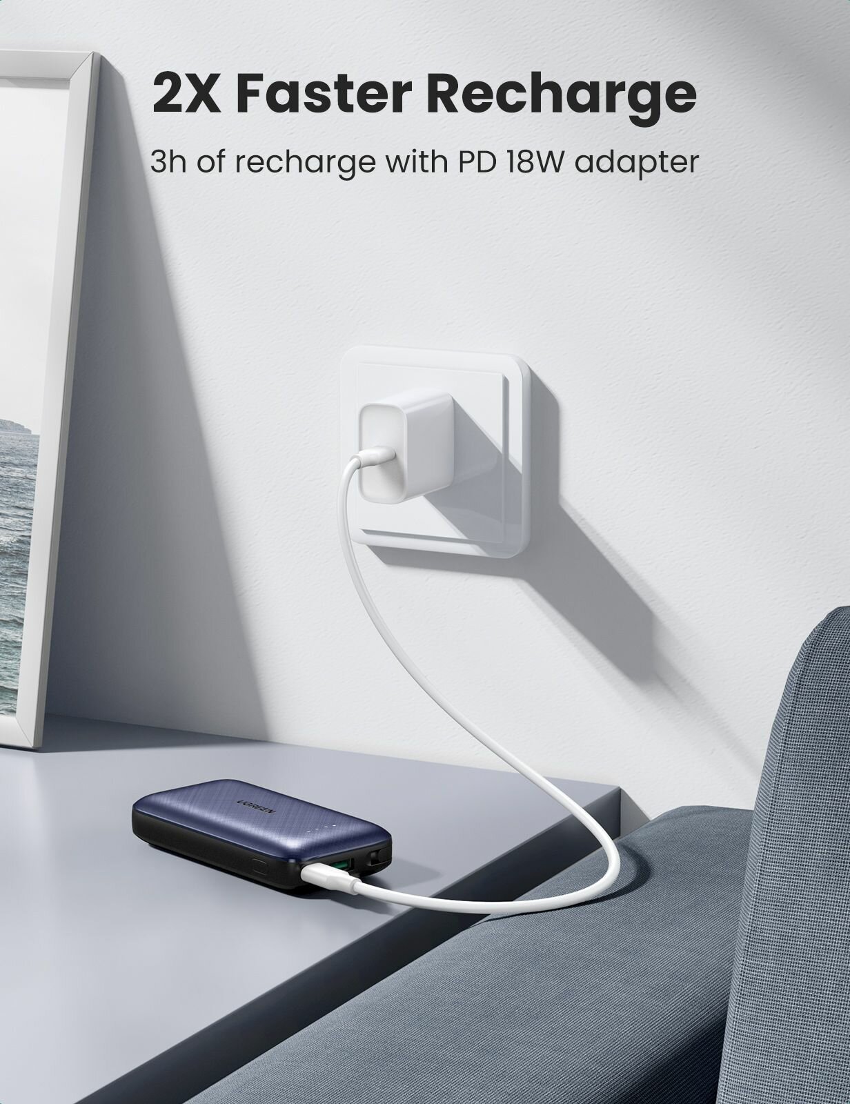 Аккумулятор внешний UGREEN 80917 PD 20W, 10000mAh, с кабелем Type-C, синий - фото №13