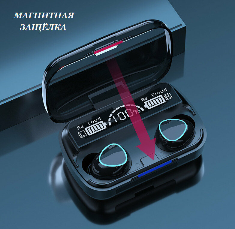 Наушники TWS M10 беспроводные, BLUETOOTH, сенсорные, водонепроницаемые, игровые, черный — фото 1