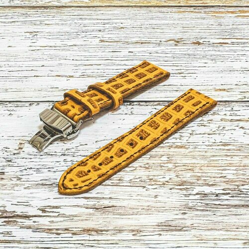 Ремешок фактура перфорированная, под рептилию, тиснение, полуглянцевая, диаметр шпильки 1.8 мм, размер 22/20 M, оранжевый, черный