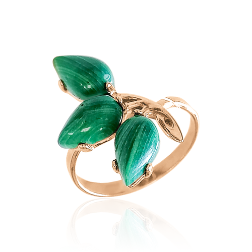 Кольцо Янтарная волна, серебро, 925 проба, золочение, малахит синтетический, размер 20, зеленый