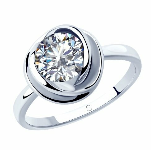 Кольцо кольцо из серебра 94012821, серебро, 925 проба, родирование, фианит, размер 16.5, бесцветный