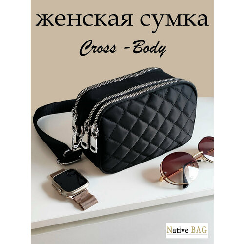 фото Сумка кросс-боди , фактура стеганая, черный нет