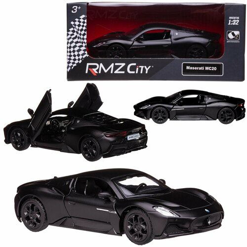 Машина металлическая RMZ City серия 1:32 Maserati MC 2020, инерционный механизм, двери открываются, черный матовый цвет.