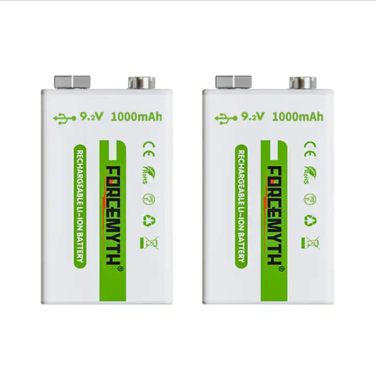 Аккумулятор Крона 9,2 V li-ion 6f22 1000mAh (2 шт.) в пластиковом кейсе с зарядкой type-c - usb.