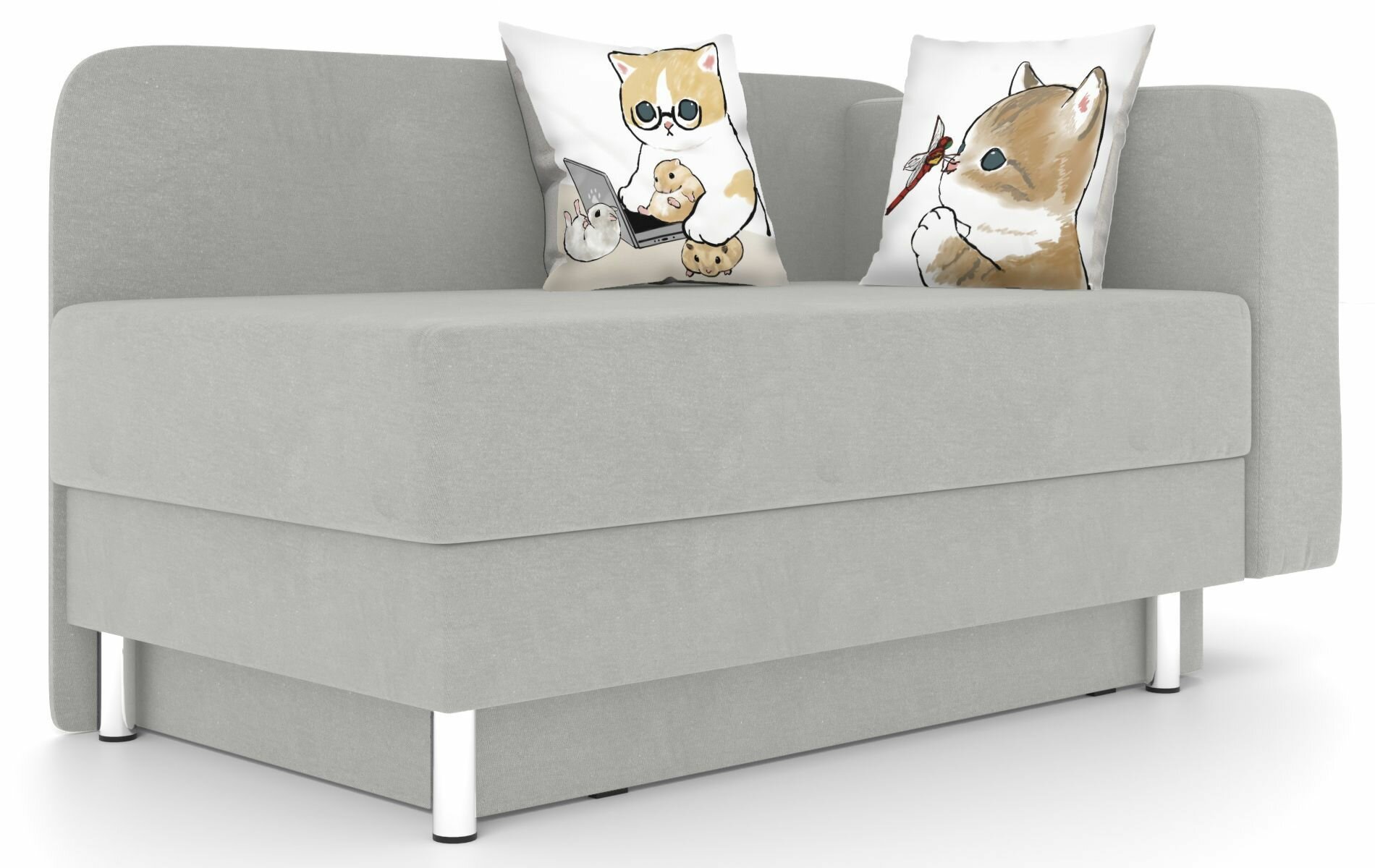 фото Кушетка Леон правый Velour Light Grey Котенок Стрекоза