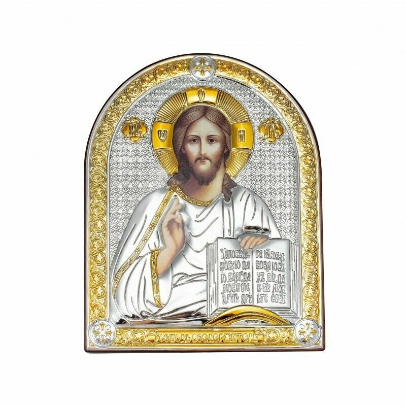 Икона "Иисус Христос" / Спаситель Господь / Икона на дереве с серебрением / 10х12 см / Италия Beltrami / 6393/2O