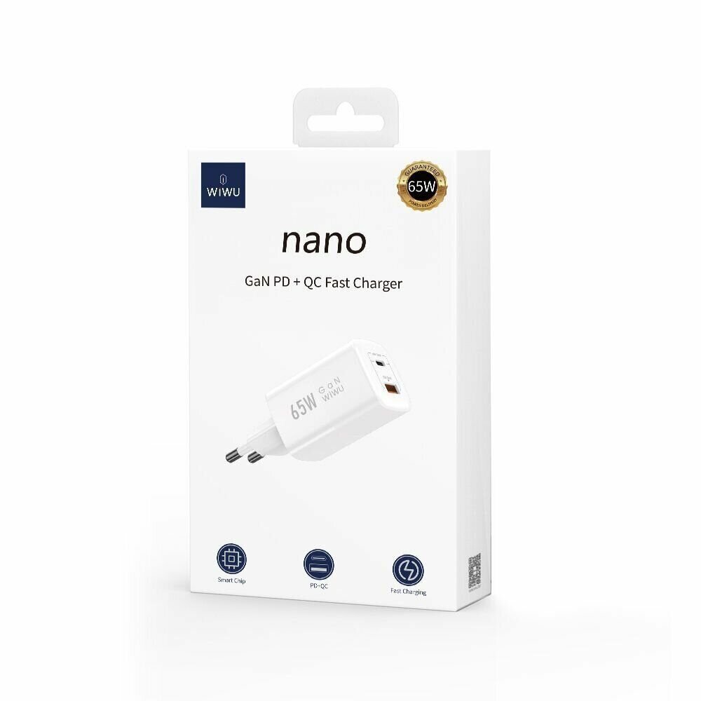 Сетевое зарядное устройство Wiwu Nano 65W PD+QC GaN Fast Charger Wi-U012 EU white