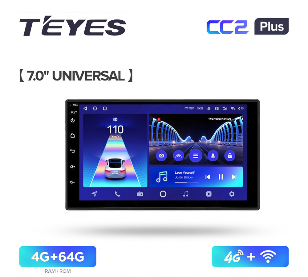 Магнитола Teyes CC2 Plus 4/64 2din 7" universal ( без рамки )