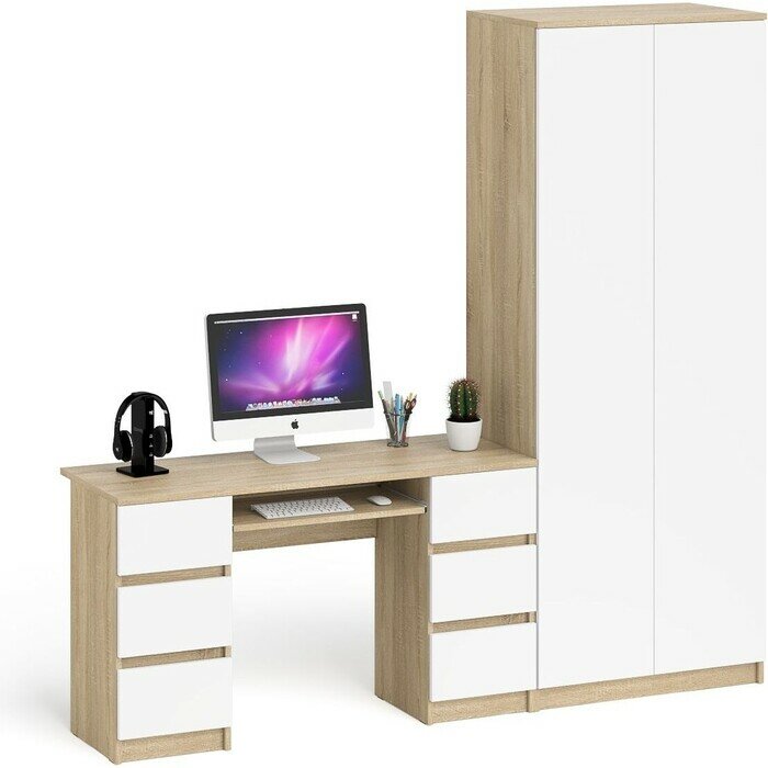 фото Комплект СВК Мори Стол компьютерный МС-2 + Шкаф МШ800.1, цвет дуб сонома/белый
