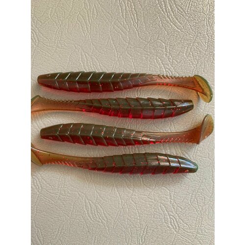 фото Мягкая силиконовая приманка пайк минноу (pike minnow) 120 мм,4шт, машинное масло / motor oil red flake. нет бренда