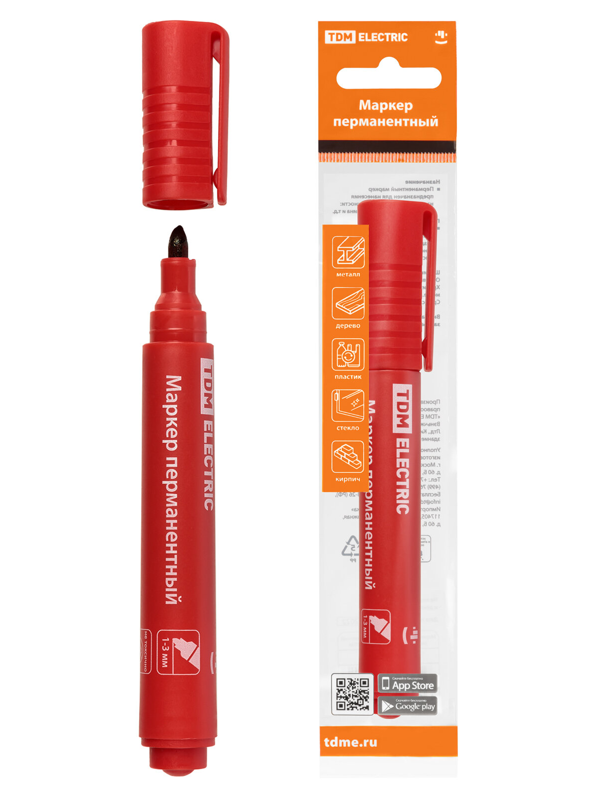 фото Маркер перманентный 1-3 мм, красный (пакет) круглый наконечник TDM
