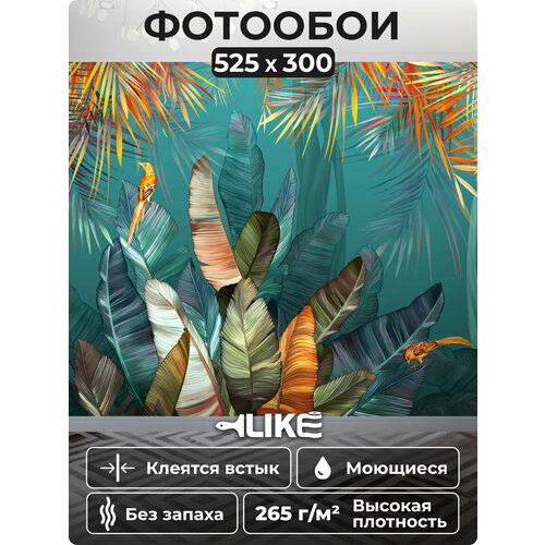 Фотообои 525х300 см Джунгли и листья тропики / обои флизелиновые на стену в спальню, на кухню, в гостиную 01 (можно обрезать до 500х300 см)